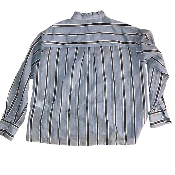 Reiss Avera NWOT Semi-Sheer Metallic Striped Blue Button Down Shirt-size 8 - Picture 3 of 13